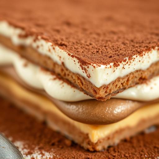 Un primo piano di una porzione di tiramis&ugrave; con cacao in polvere